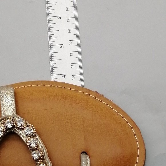 Express Womens Thong Sandal Silver‎ Beaded Ankle Strap w/Buckle Flat Heel Sz 7 M - Picture 7 of 10